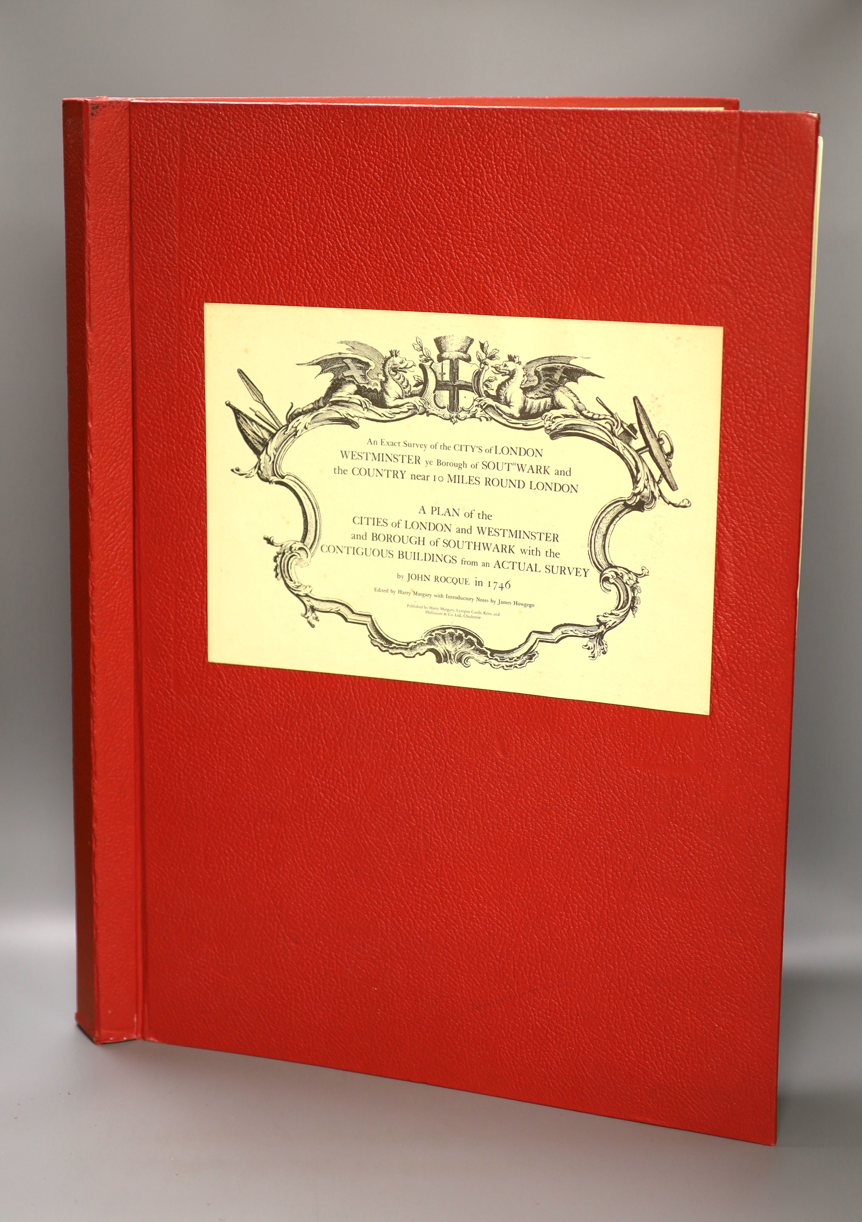 After John Roque - An Exact Survey of the City’s of London, Westminster, Ye Borough of Sout’wark and the Country Near 10 Miles Round London, in 1746, folio, Harry Margery, London, reprinted in 1971